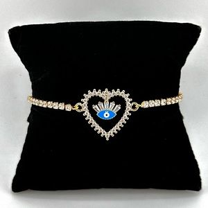 18K Gold Plated over Stainless Steel Adjusatble Slider Evil Eye & Heart Bracelet